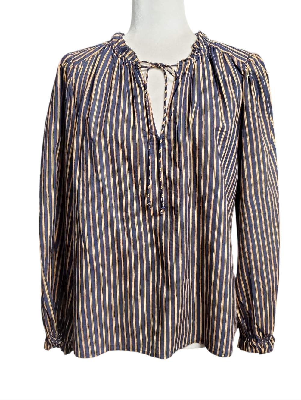 Velvet by Graham & Spencer Striped Tie-Neck Blouse Size Small - Picture 2 of 11